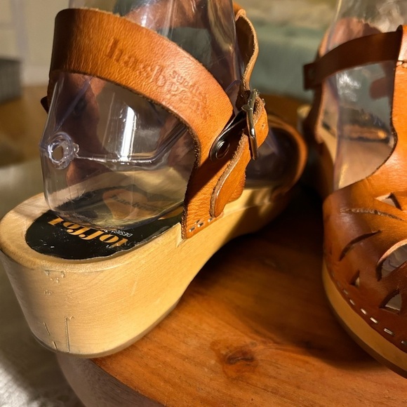 RARE Swedish Hasbeens Lacy Sandal Low Natural 39 Brown Leather - Picture 6 of 9